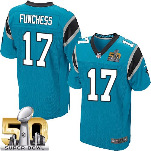 Men's Elite Devin Funchess Super Bowl L Nike Jersey Blue Alternate - #17 NFL Carolina Panthers